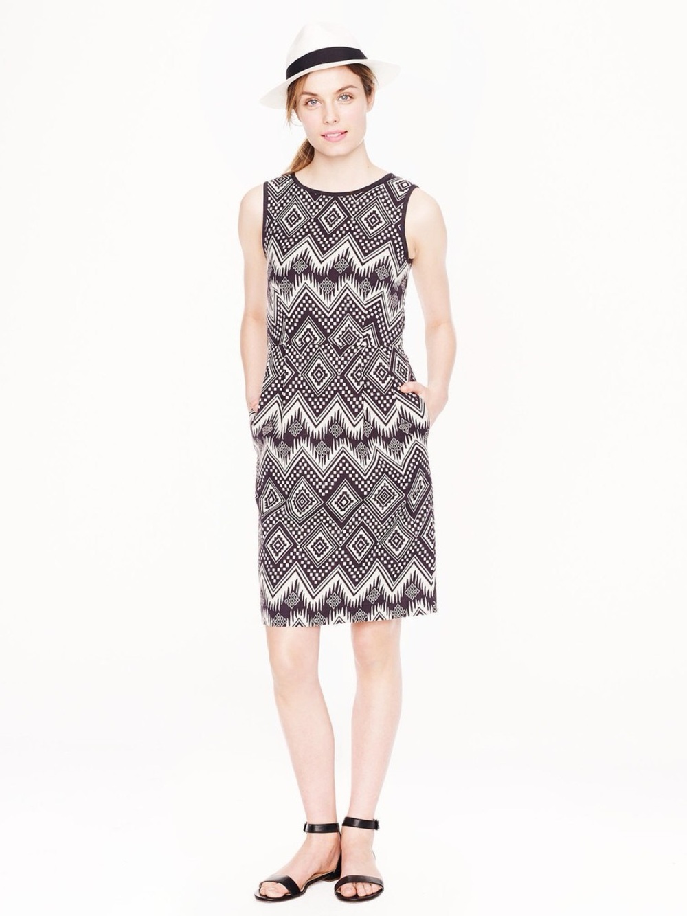J. Crew Diamond Ikat Sleeveless Black & White Geometric Jacquard Dress